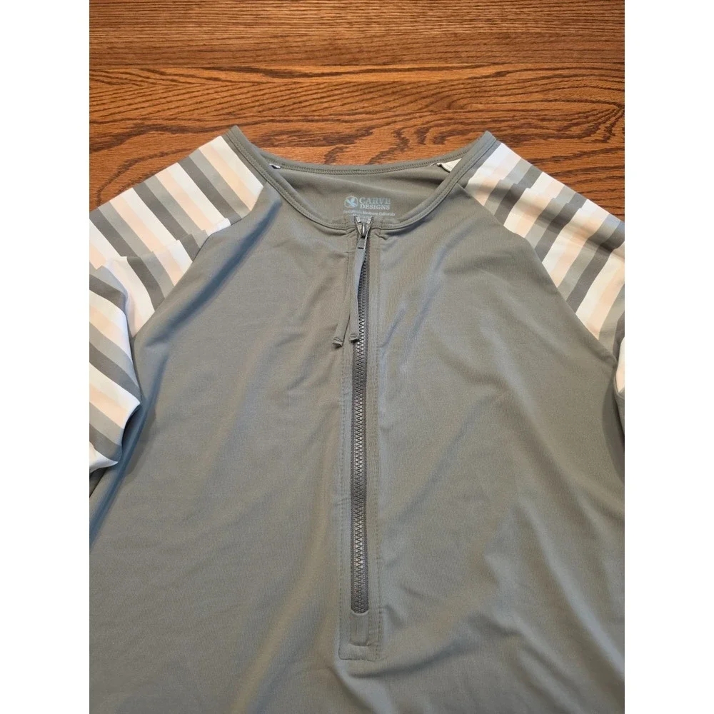 Carve Designs Rash Guard Swim Shirt Womens Large Sage Green Half Zip Beach